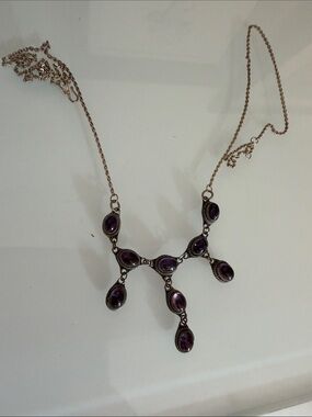 Silver-Tone Purple Gemstone Drop Necklace - Women's Jewelry